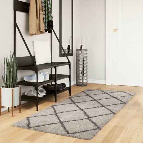 Tapis shaggy à poils longs moderne beige anthracite 80x200 cm - Photo n°2; ?>