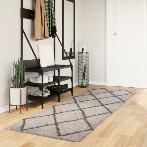 Tapis shaggy à poils longs moderne beige anthracite 80x250 cm - Photo n°2; ?>