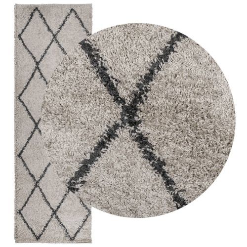 Tapis shaggy à poils longs moderne beige anthracite 80x250 cm - Photo n°3; ?>