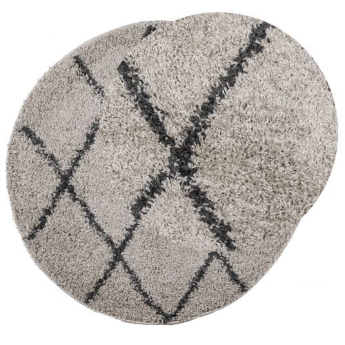 Tapis shaggy à poils longs moderne beige et anthracite Ø 100 cm - Photo n°3; ?>