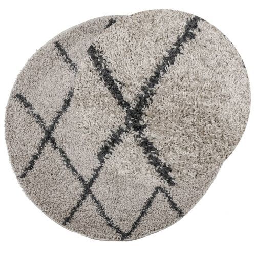 Tapis shaggy à poils longs moderne beige et anthracite Ø 160 cm - Photo n°3; ?>