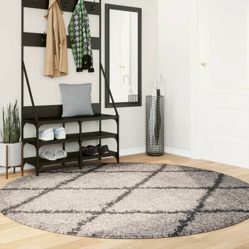 Tapis shaggy à poils longs moderne beige et anthracite Ø 200 cm - Photo n°2; ?>