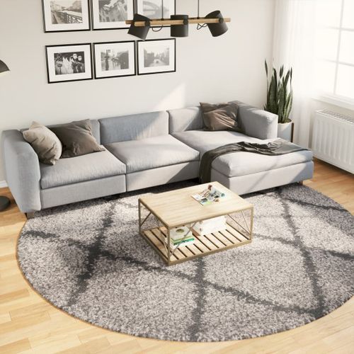 Tapis shaggy à poils longs moderne beige et anthracite Ø 280 cm - Photo n°2; ?>