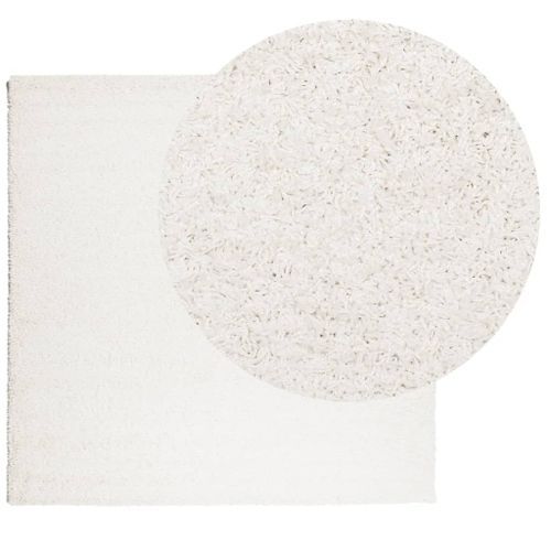 Tapis shaggy à poils longs moderne crème 120x120 cm - Photo n°3; ?>