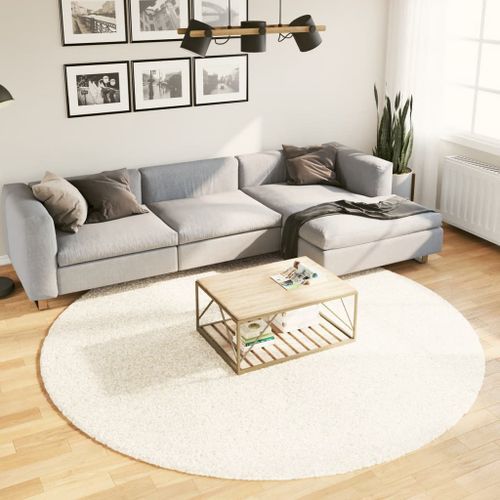 Tapis shaggy à poils longs moderne crème Ø 240 cm - Photo n°2; ?>