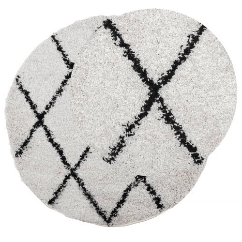 Tapis shaggy à poils longs moderne crème et noir Ø 100 cm - Photo n°3; ?>