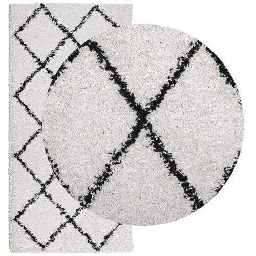 Tapis shaggy à poils longs moderne crème et noir 100x200 cm - Photo n°3; ?>