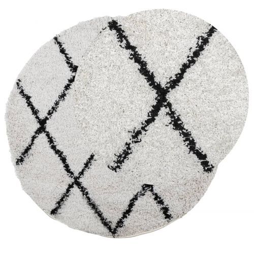 Tapis shaggy à poils longs moderne crème et noir Ø 120 cm - Photo n°3; ?>