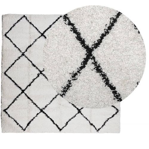 Tapis shaggy à poils longs moderne crème et noir 120x120 cm - Photo n°3; ?>