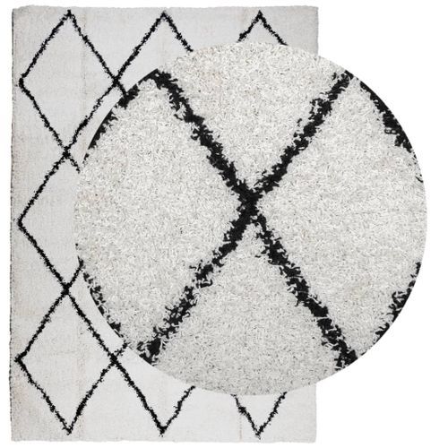 Tapis shaggy à poils longs moderne crème et noir 140x200 cm - Photo n°3; ?>