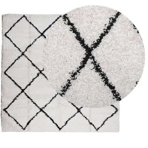 Tapis shaggy à poils longs moderne crème et noir 160x160 cm - Photo n°3; ?>