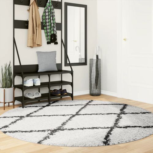 Tapis shaggy à poils longs moderne crème et noir Ø 200 cm - Photo n°2; ?>