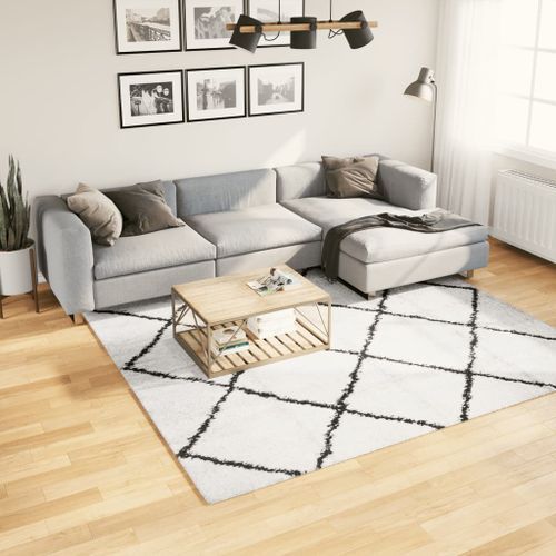 Tapis shaggy à poils longs moderne crème et noir 240x240 cm - Photo n°2; ?>