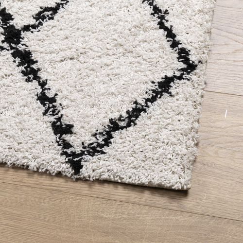 Tapis shaggy à poils longs moderne crème et noir 240x240 cm - Photo n°3; ?>