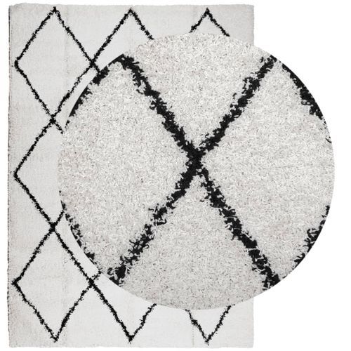 Tapis shaggy à poils longs moderne crème et noir 240x340 cm - Photo n°3; ?>