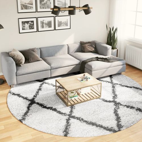 Tapis shaggy à poils longs moderne crème et noir Ø 280 cm - Photo n°2; ?>