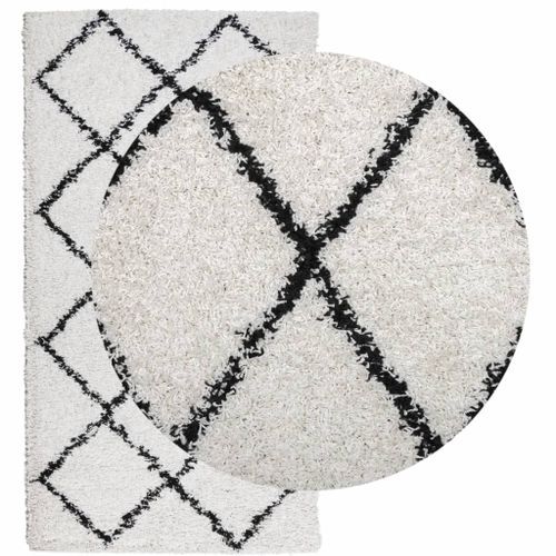 Tapis shaggy à poils longs moderne crème et noir 60x110 cm - Photo n°3; ?>