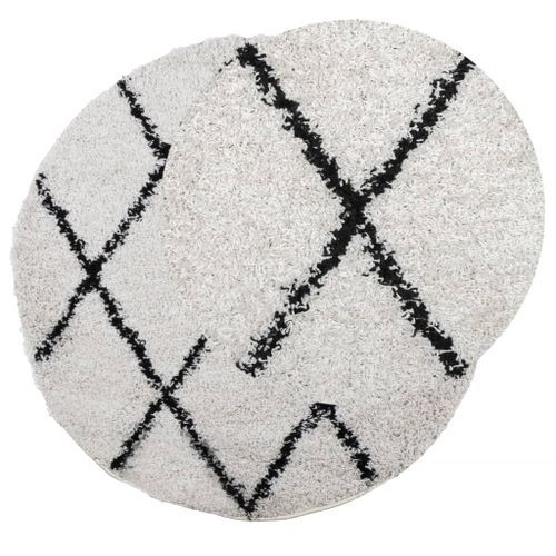 Tapis shaggy à poils longs moderne crème et noir Ø 80 cm - Photo n°3; ?>