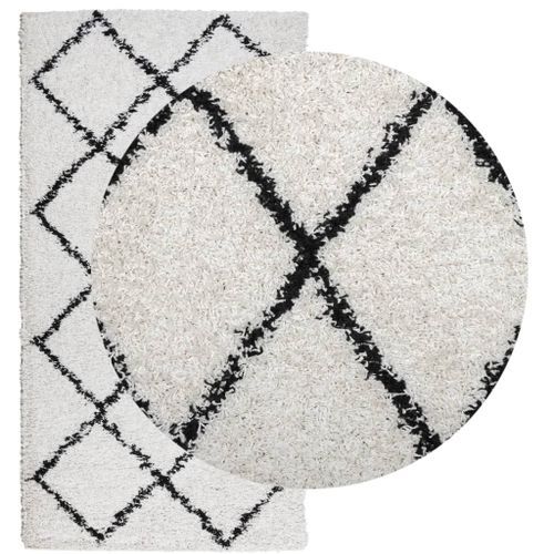 Tapis shaggy à poils longs moderne crème et noir 80x150 cm - Photo n°3; ?>