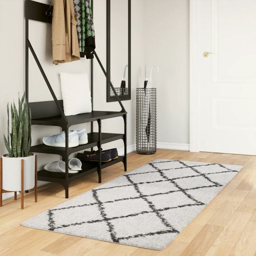 Tapis shaggy à poils longs moderne crème et noir 80x200 cm - Photo n°2; ?>