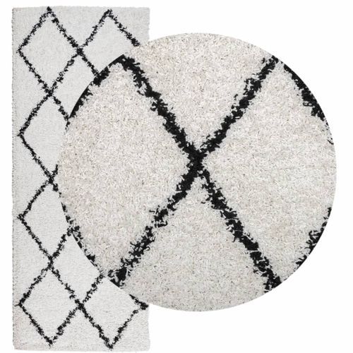 Tapis shaggy à poils longs moderne crème et noir 80x200 cm - Photo n°3; ?>