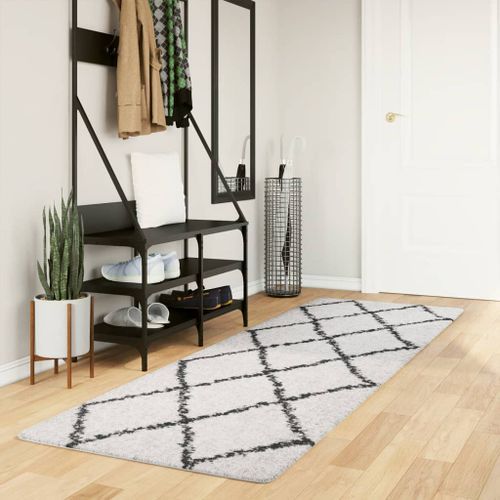 Tapis shaggy à poils longs moderne crème et noir 80x250 cm - Photo n°2; ?>