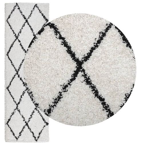 Tapis shaggy à poils longs moderne crème et noir 80x250 cm - Photo n°3; ?>