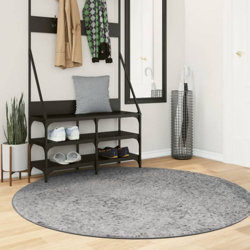 Tapis shaggy à poils longs moderne gris Ø 160 cm - Photo n°2; ?>