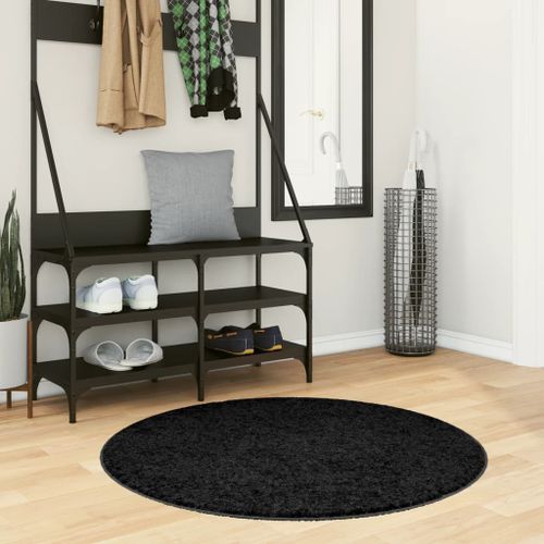 Tapis shaggy à poils longs moderne noir Ø 100 cm - Photo n°2; ?>