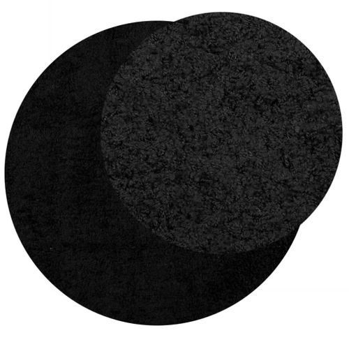 Tapis shaggy à poils longs moderne noir Ø 100 cm - Photo n°3; ?>