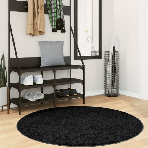 Tapis shaggy à poils longs moderne noir Ø 120 cm - Photo n°2; ?>