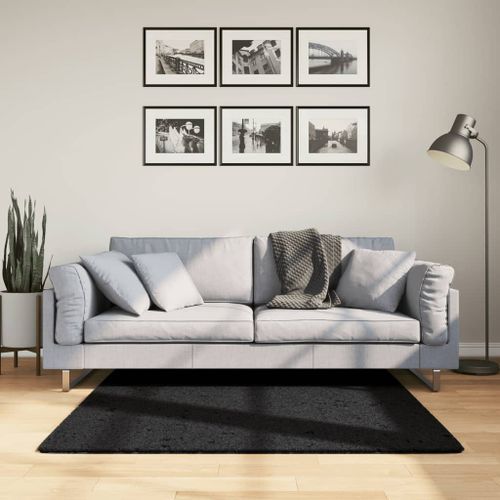 Tapis shaggy à poils longs moderne noir 120x120 cm - Photo n°2; ?>