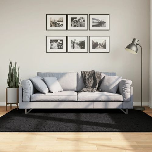 Tapis shaggy à poils longs moderne noir 140x200 cm - Photo n°2; ?>