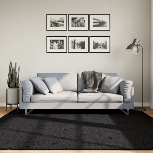 Tapis shaggy à poils longs moderne noir 200x200 cm - Photo n°2; ?>