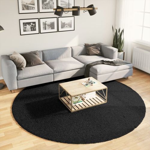 Tapis shaggy à poils longs moderne noir Ø 240 cm - Photo n°2; ?>