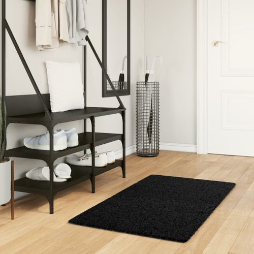 Tapis shaggy à poils longs moderne noir 60x110 cm - Photo n°2; ?>