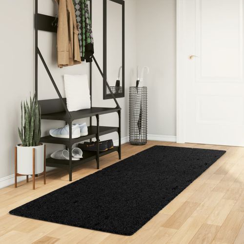 Tapis shaggy à poils longs moderne noir 80x250 cm - Photo n°2; ?>