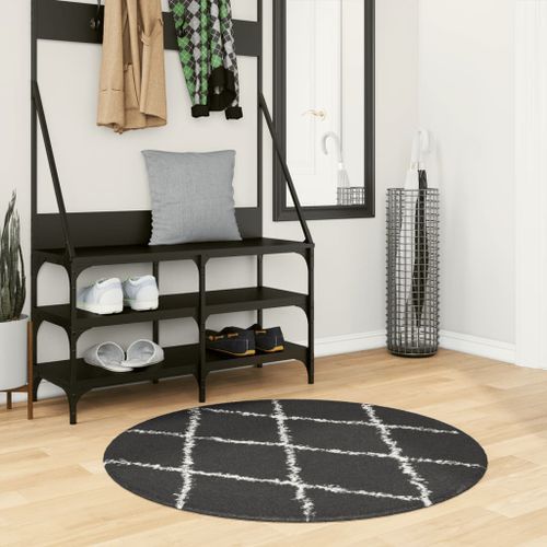 Tapis shaggy à poils longs moderne noir et crème Ø 100 cm - Photo n°2; ?>