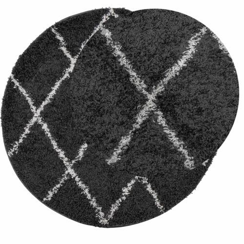 Tapis shaggy à poils longs moderne noir et crème Ø 100 cm - Photo n°3; ?>