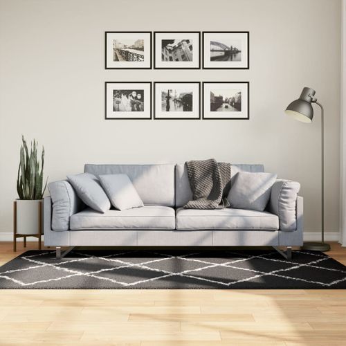 Tapis shaggy à poils longs moderne noir et crème 100x200 cm - Photo n°2; ?>