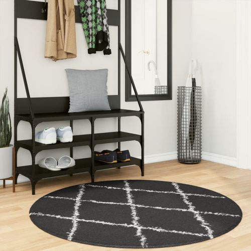 Tapis shaggy à poils longs moderne noir et crème Ø 120 cm - Photo n°2; ?>