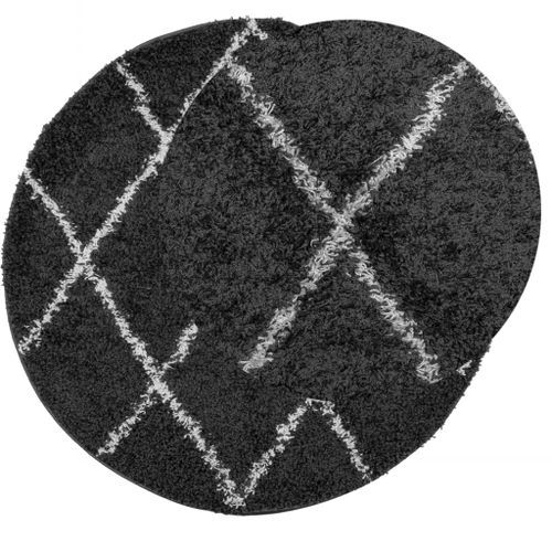 Tapis shaggy à poils longs moderne noir et crème Ø 120 cm - Photo n°3; ?>