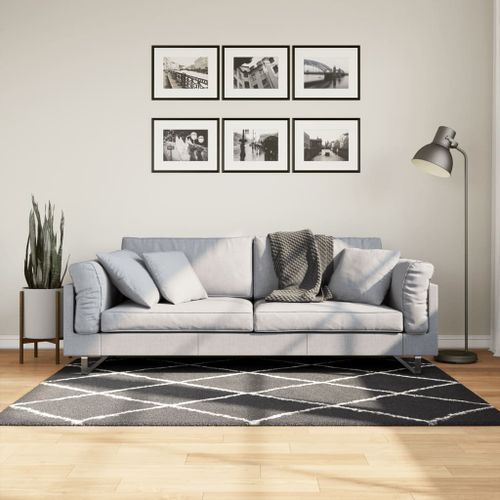 Tapis shaggy à poils longs moderne noir et crème 120x170 cm - Photo n°2; ?>