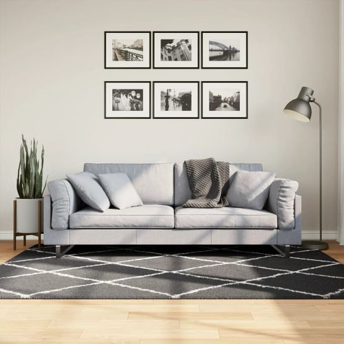 Tapis shaggy à poils longs moderne noir et crème 140x200 cm - Photo n°2; ?>