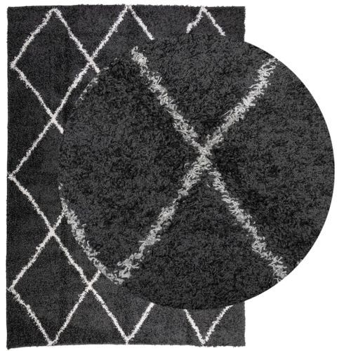 Tapis shaggy à poils longs moderne noir et crème 140x200 cm - Photo n°3; ?>