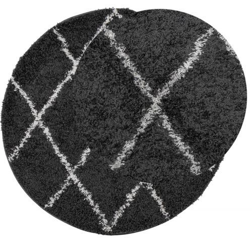 Tapis shaggy à poils longs moderne noir et crème Ø 160 cm - Photo n°3; ?>