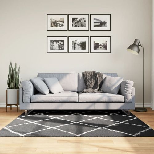 Tapis shaggy à poils longs moderne noir et crème 160x160 cm - Photo n°2; ?>