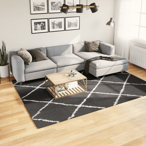 Tapis shaggy à poils longs moderne noir et crème 200x280 cm - Photo n°2; ?>