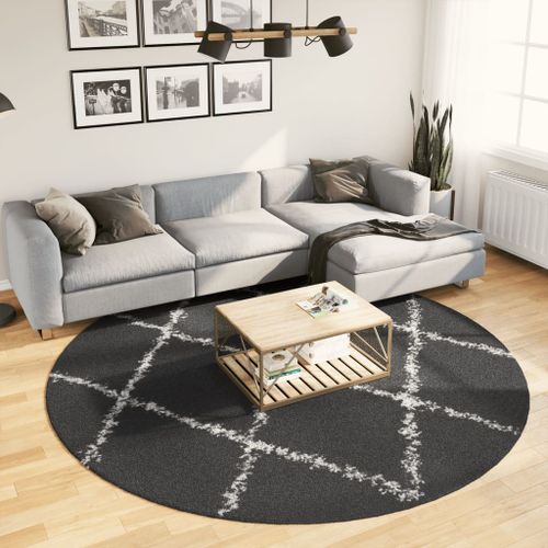 Tapis shaggy à poils longs moderne noir et crème Ø 240 cm - Photo n°2; ?>