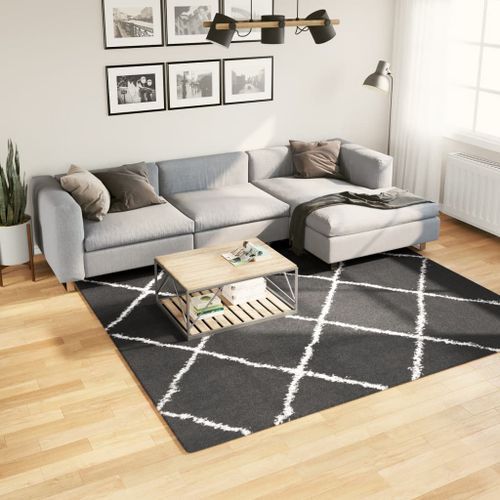 Tapis shaggy à poils longs moderne noir et crème 240x240 cm - Photo n°2; ?>